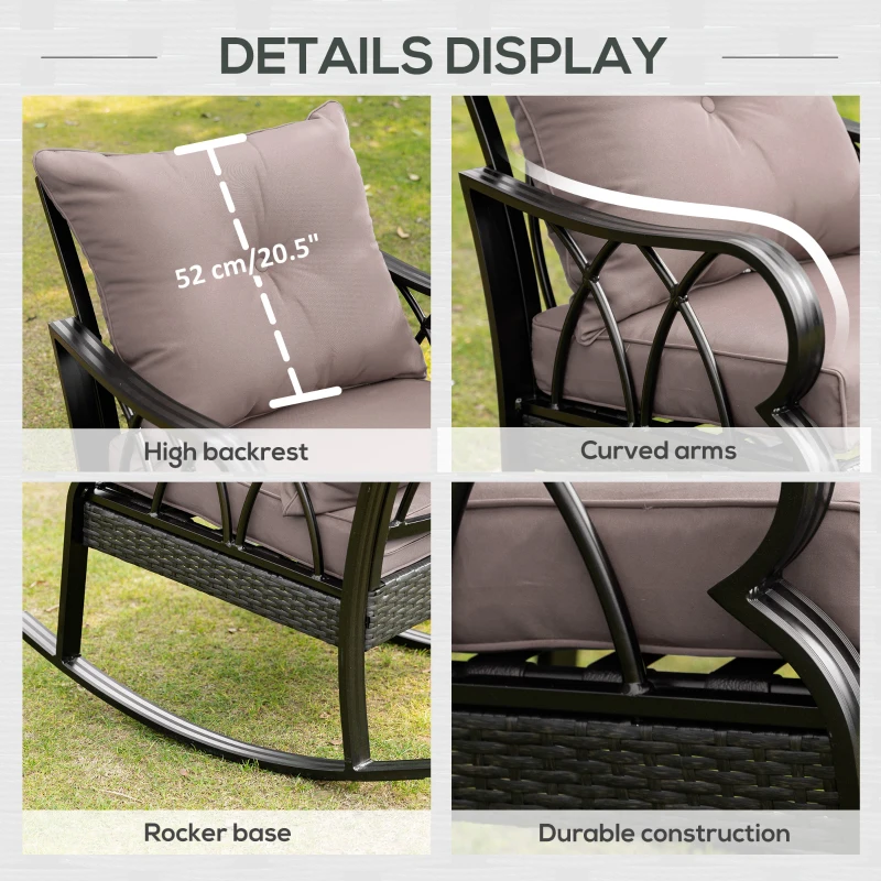 Outsunny 2 Piece Outdoor Wicker Rocking Chairs Rattan Porch Rockers with Cushions, Aluminum Frame for Garden, Patio, Gray