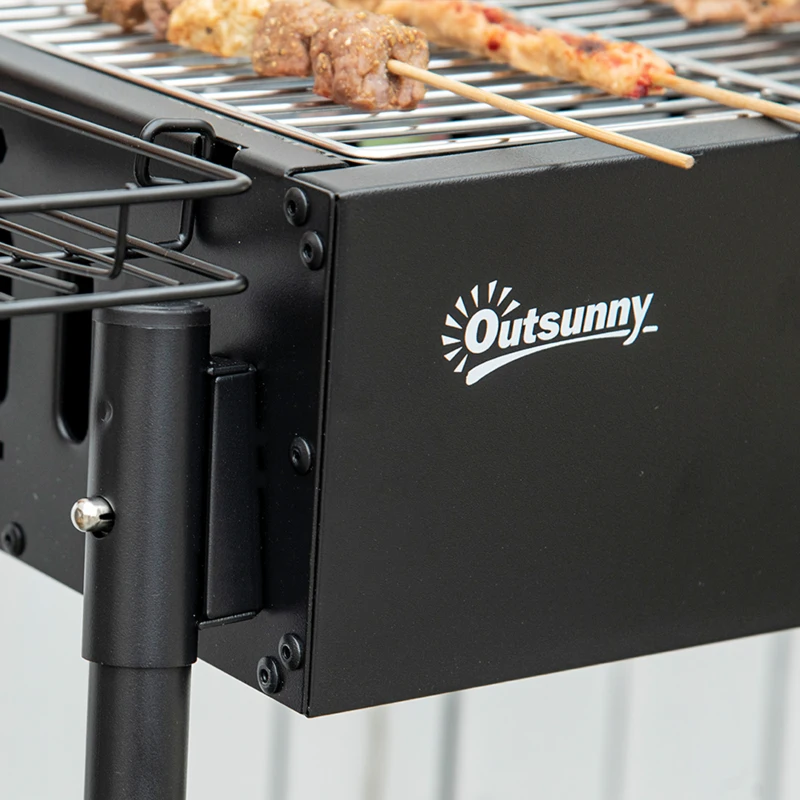 Outsunny Portable BBQ Grill, Charcoal Grill with Side Seasoning Baskets, Hooks and Nets for Outdoor, Picnic, Camping, Black