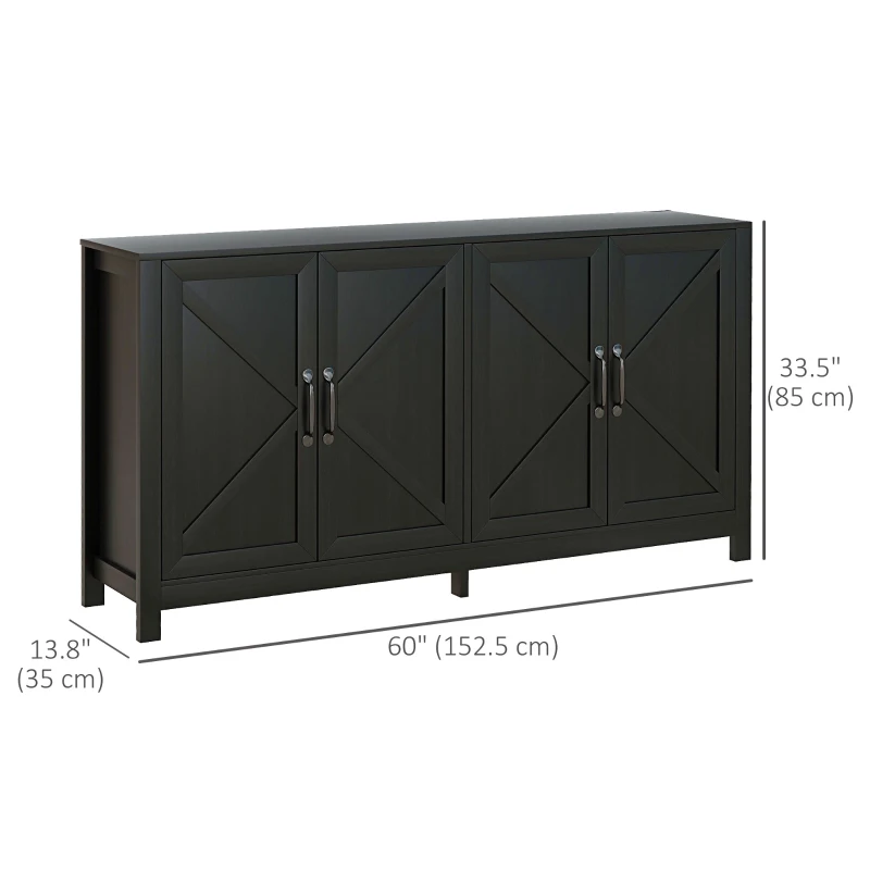 HOMCOM Sideboard Buffet, Storage Cabinet with Barn Door and Adjustable Shelf, TV Stand for TVs up to 65 Inches, Black Oak
