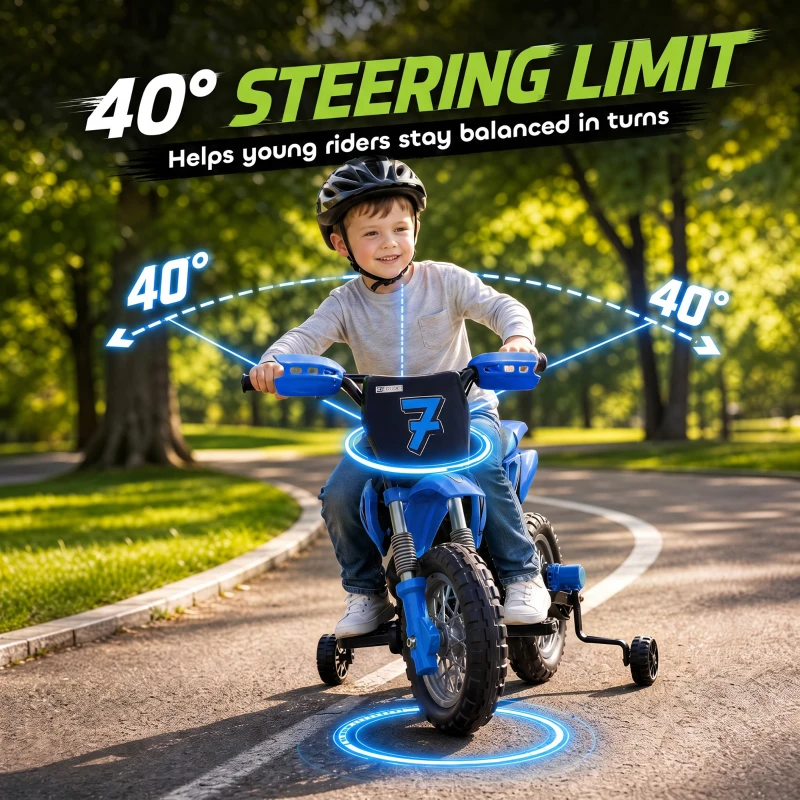 Qaba 12V Kids Electric Motorcycle, Ride on Motorcycle with Training Wheels, Rear Suspension, Horn for 3-6 Years, Blue