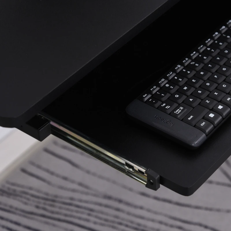 HOMCOM L-Shaped Corner Computer Office Desk Workstation with Elevated Shelf, Rolling Keyboard Tray, & Convenient CPU Stand, Black
