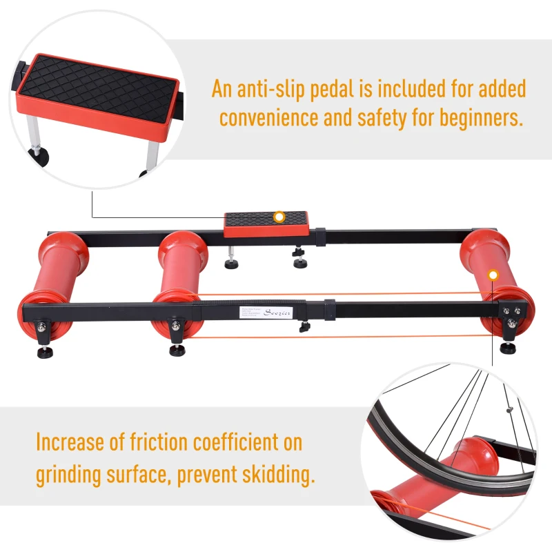 Soozier Bike Roller Adjustable Trainer Indoor Fitness Cycling Parabolic Roller Bike Trainer Portable Bike Exercise - Red