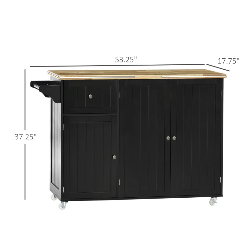 HOMCOM Triple-Cabinet Rolling Kitchen Island on Wheels, Kitchen Cart with Storage Shelf Adjustment, Rolling Utility Cart