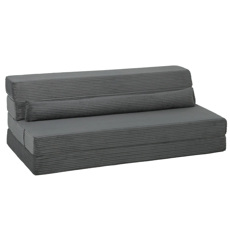 HOMCOM Floor Chair with Back Support Four-Fold Floor Gaming Chair Side Pockets Pillow Floor Seat Sofa Bed, Dark Grey
