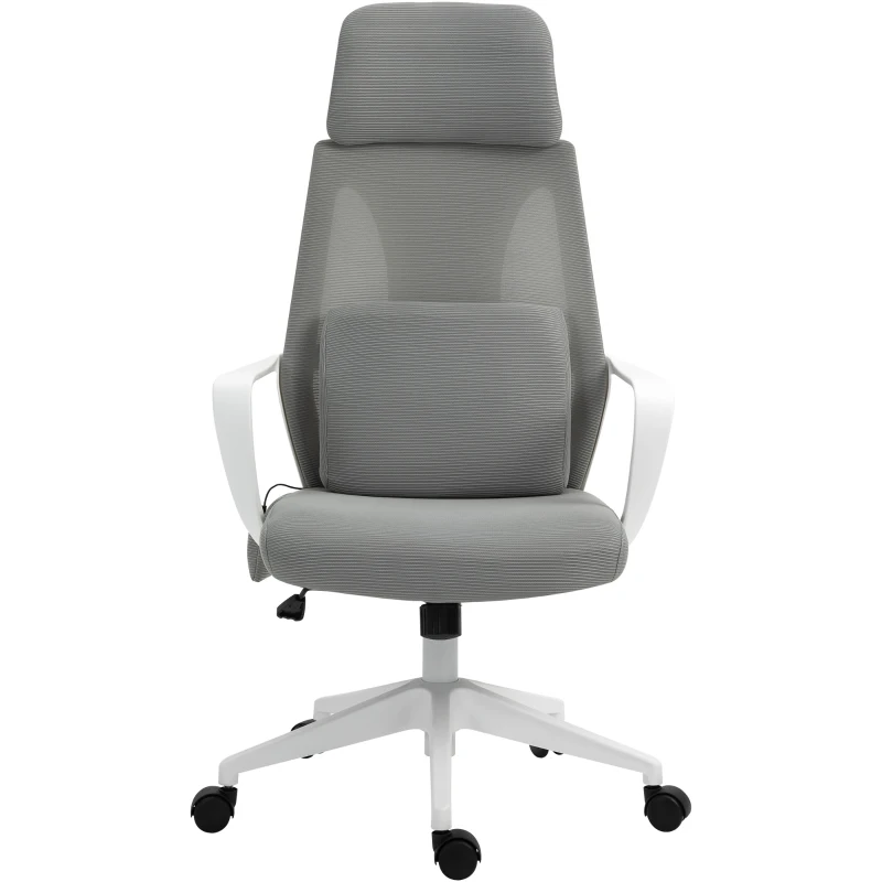 Vinsetto Ergonomic Home Office Mesh Desk Chairs, Computer Task Chair with Massage Lumbar Cushion, Adjustable Seat & Headrest,  Rocking Function, Grey