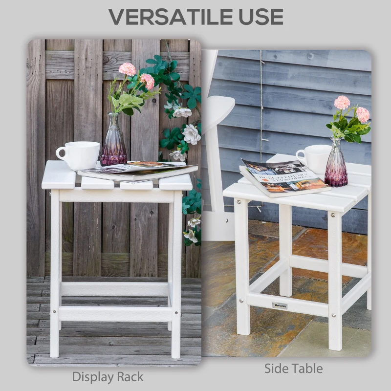 Outsunny Patio Side Table, 15" Square Outdoor End Table, HDPE Plastic Tea Table for Adirondack Chair, Backyard or Lawn, White