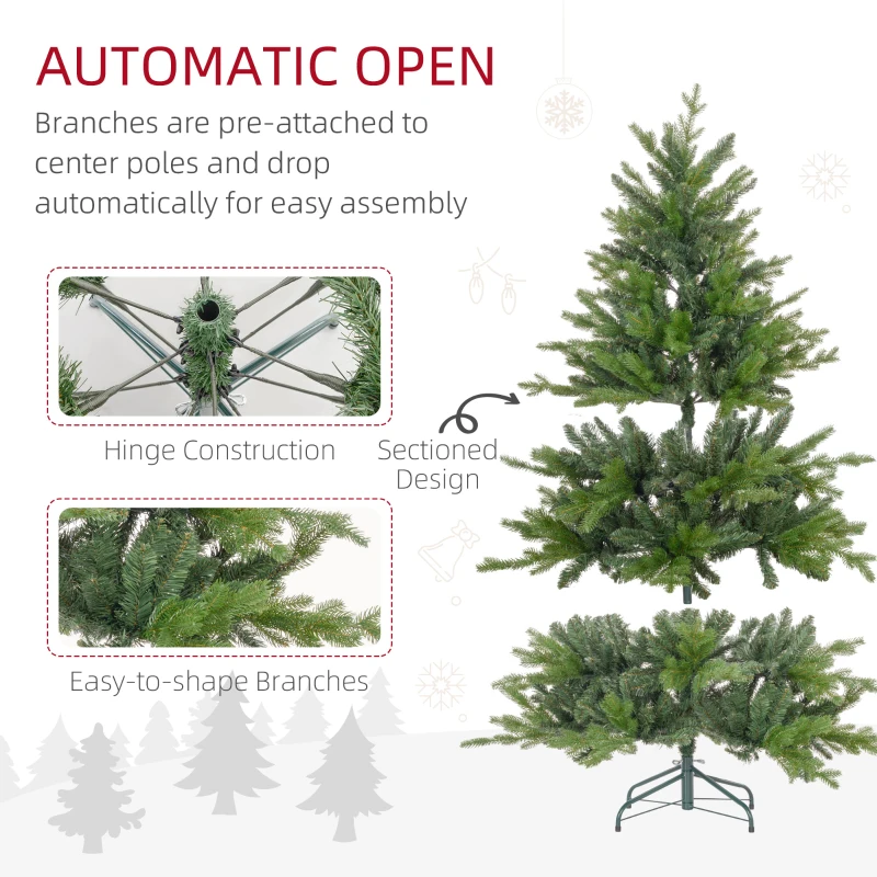 HOMCOM 5 Ft Artificial Christmas Tree with Foldable Metal Stand, Easy Assembly, Hinged Xmas Tree for Home Office Holiday