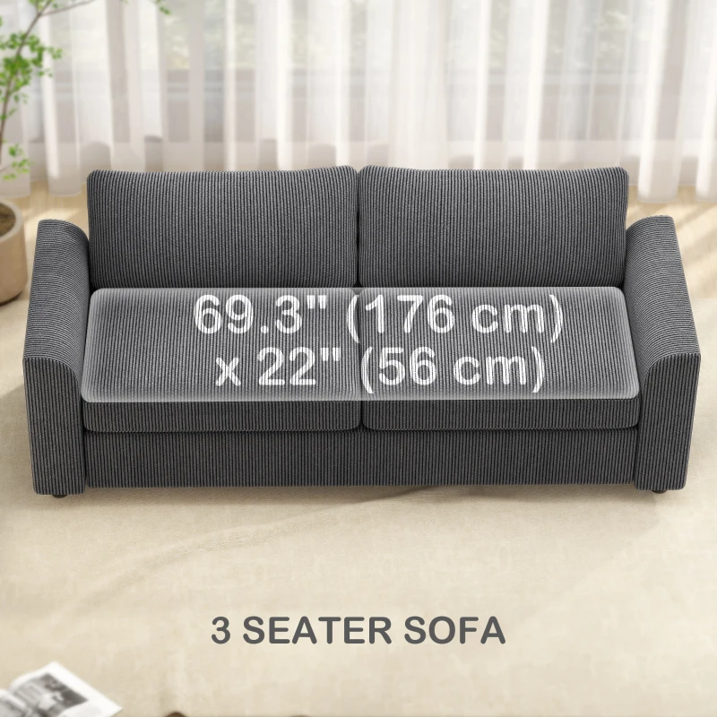 HOMCOM 3 Seater Sofa, 83.5" Modern Upholstered Couch with Pocket Spring and 2 Scatter Cushions for Living Room, Dark Grey