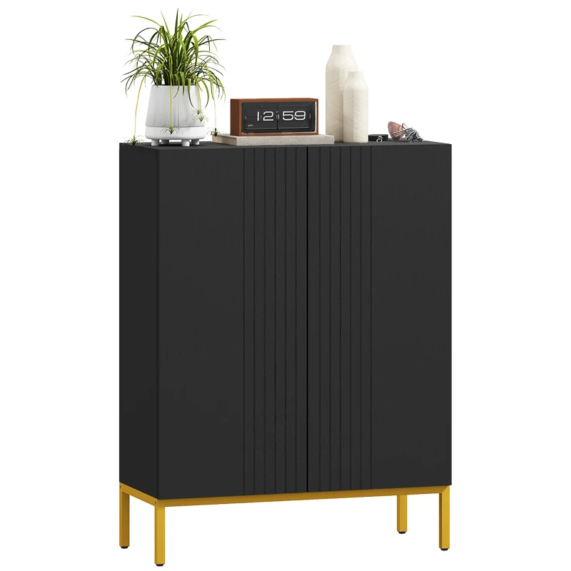HOMCOM Shoe Storage Cabinet with Adjustable Shelves and Soft-Close Hinges, for 15-20 Pairs of Shoes, Black