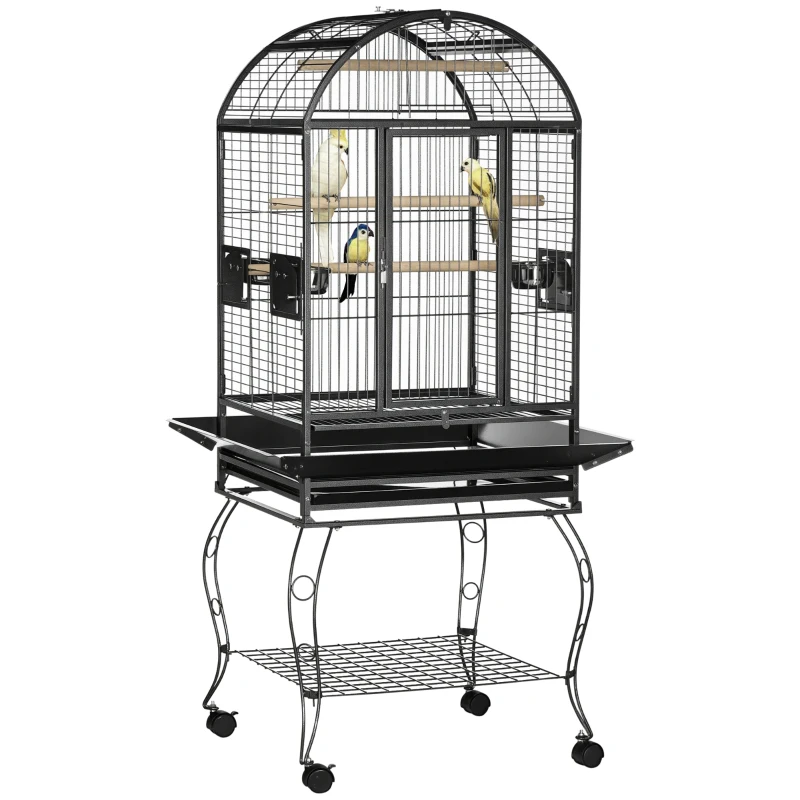 PawHut 66" Bird Cage Parrot Cage for Conures, Cockatiels, Parrotlet with Play Top, Rolling Stand, Pull Out Tray, Storage Shelf