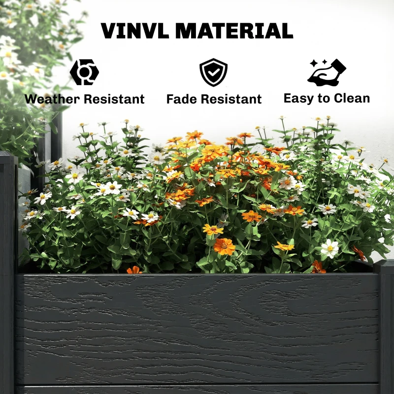 Outsunny Vinyl Raised Garden Bed Kit, 3-Tier Elevated Garden Box with Open Bottom, DIY Assembly, Grey Wood Effect