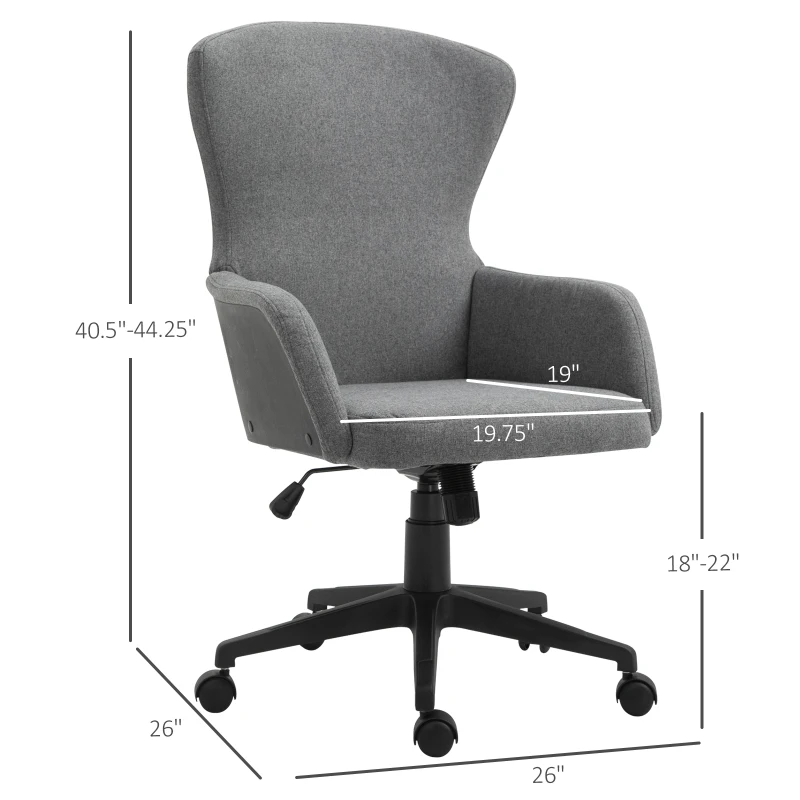 Vinsetto Swivel Office Chair Modern Linen Upholstered Home Computer Desk Task Chair with Cushioned Arm, Wheels, Adjustable Height, Grey