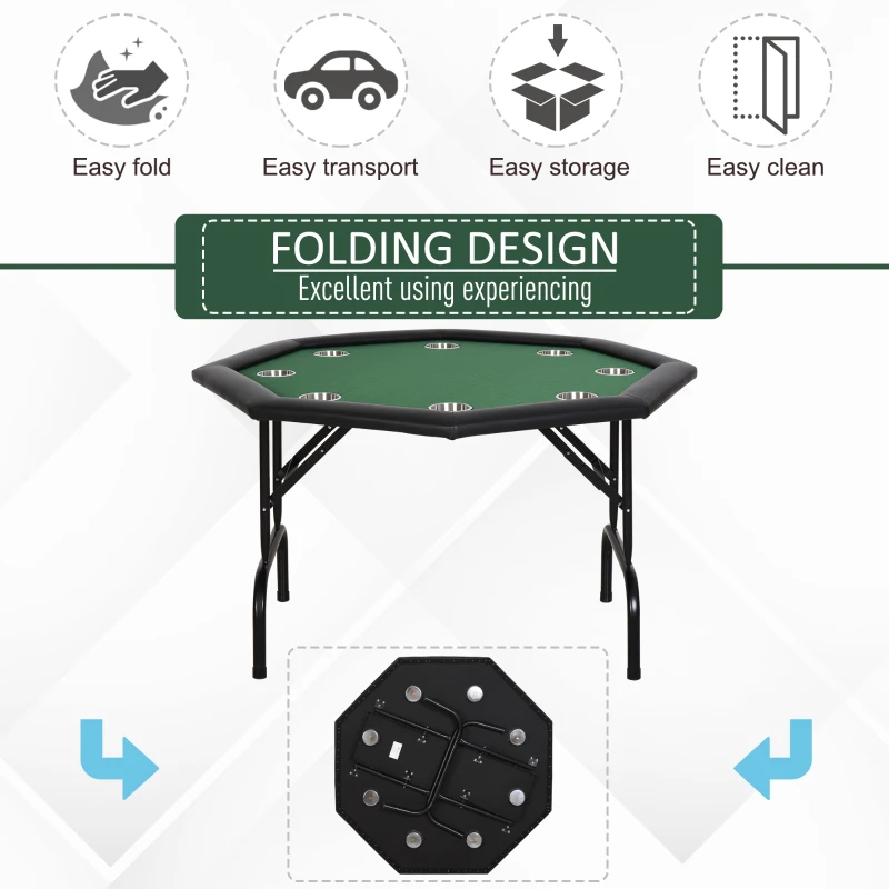 Soozier 47" 8 Player Octagon Poker Table with Cup Holders Folding Top - Green