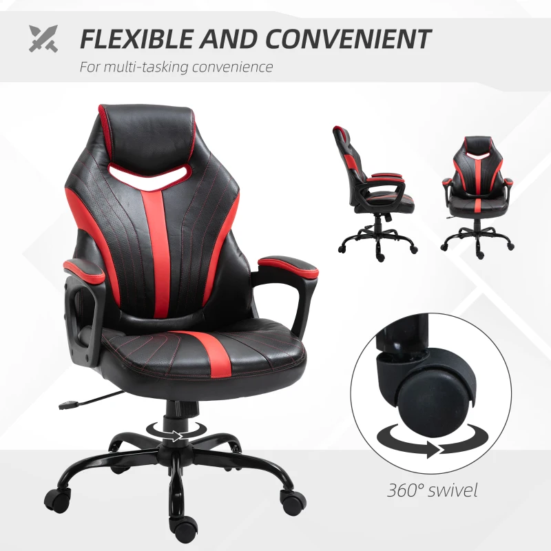 Vinsetto Racing Style Gaming Chair Ergonomic High Back Computer Office Chair PU Leather with 360° Swivel Rocking Adjustable Height Padded Armrest Red