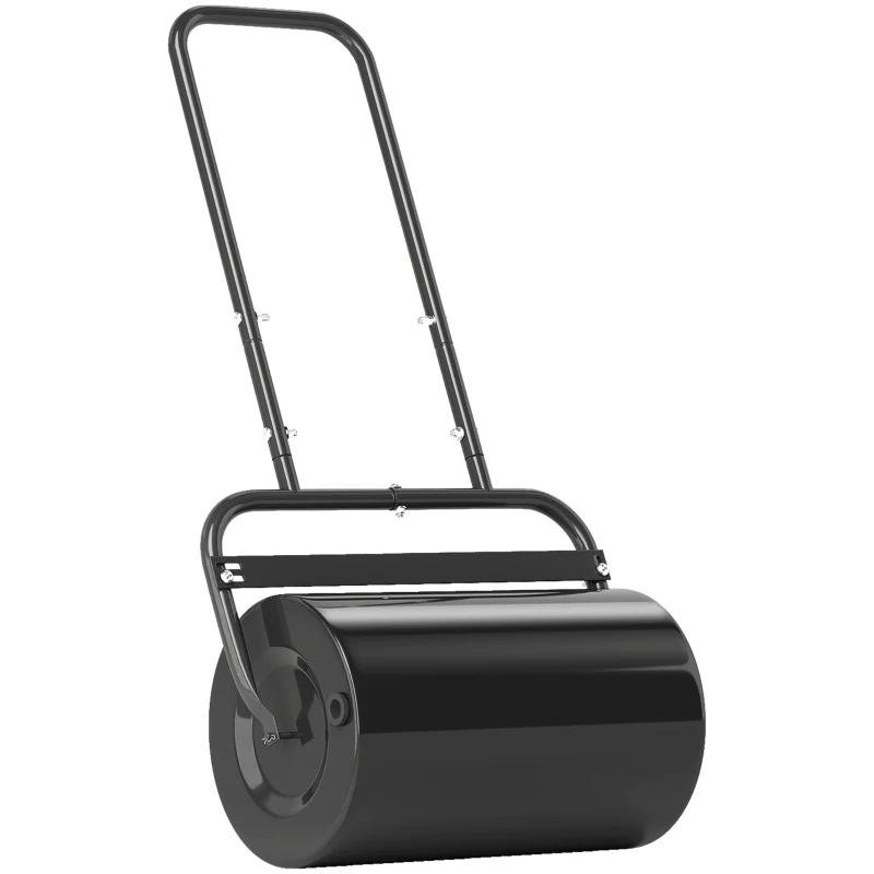 Outsunny Heavy Duty Lawn Roller, 20" Push/Tow Behind Sod Roller, Grass Flattener Filled with 11gal Water/136lbs Sand, Black