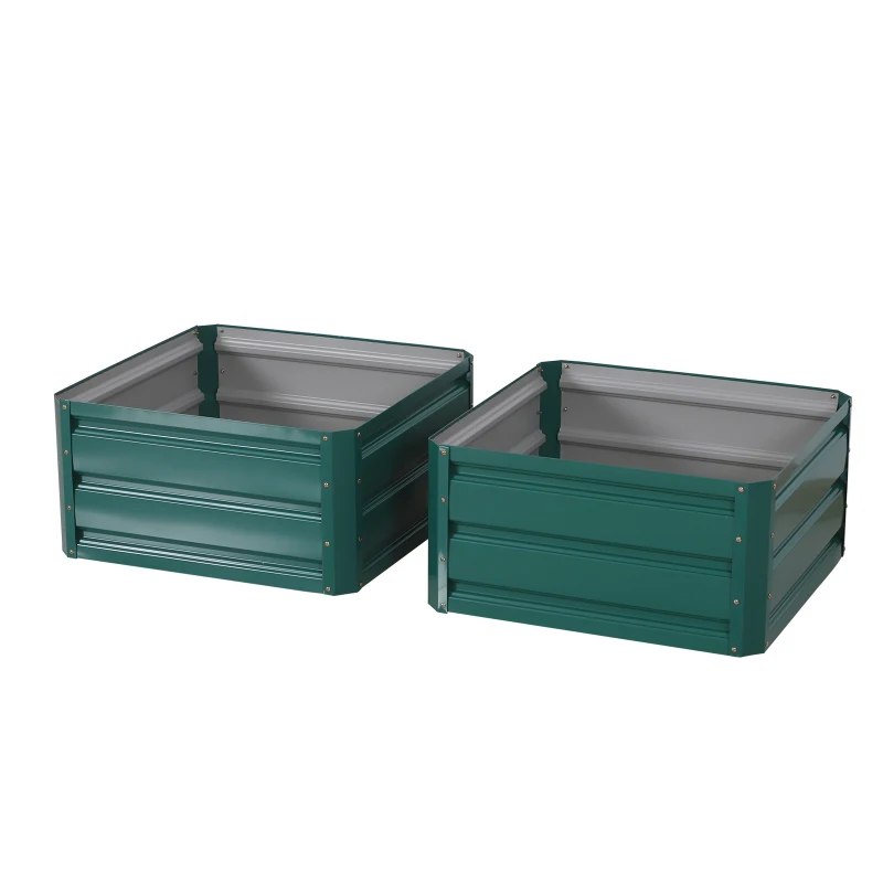 Outsunny 2' x 2' x 1' 2-Piece Raised Garden Bed Box with Steel Frame for Vegetables, Flowers, & Herbs, Green
