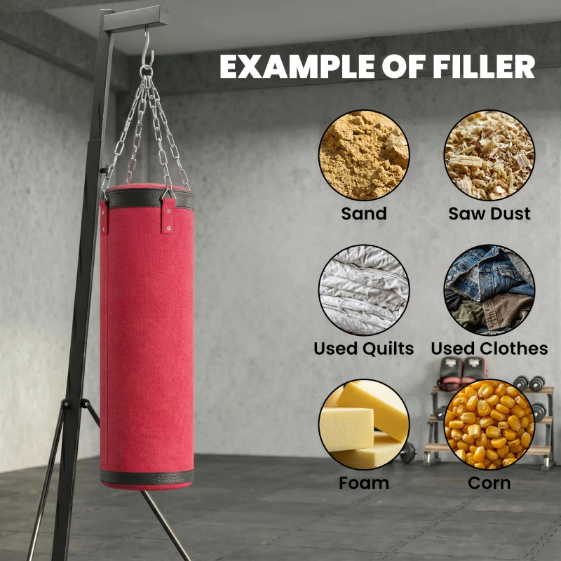 Soozier Punching Bag with Stand for Adults, 72.8"-90.9" Height Adjustable Freestanding Boxing Stand with Canvas Sandbag, Red