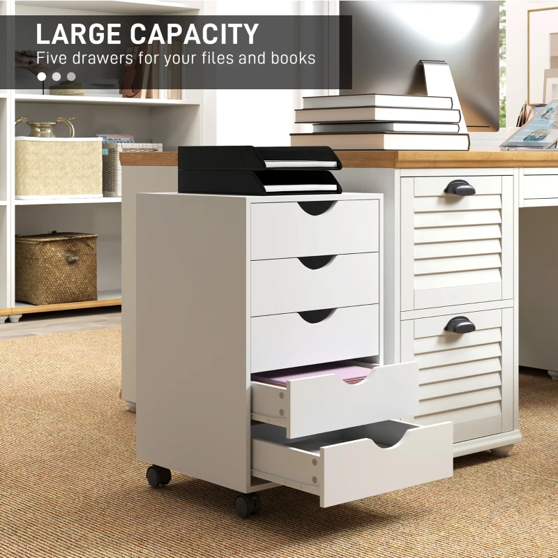 HOMCOM File Cabinet with 5 Drawer Wheels, 15.7" x 15.7" x 26.4", White