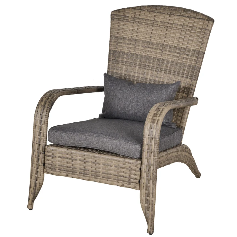 Outsunny Patio Wicker Adirondack Chair, Outdoor All-Weather Rattan Fire Pit Chair w/ Soft Cushions, Tall Curved Backrest and Comfortable Armrests for Deck or Garden, Charcoal Gray