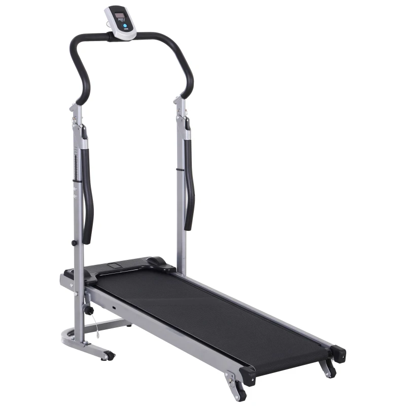 Soozier 2-in-1 Foldable Treadmill Walking Pad Manual Treadmill Machine Sit Up Bench with LCD Screen Home Exercise Fitness