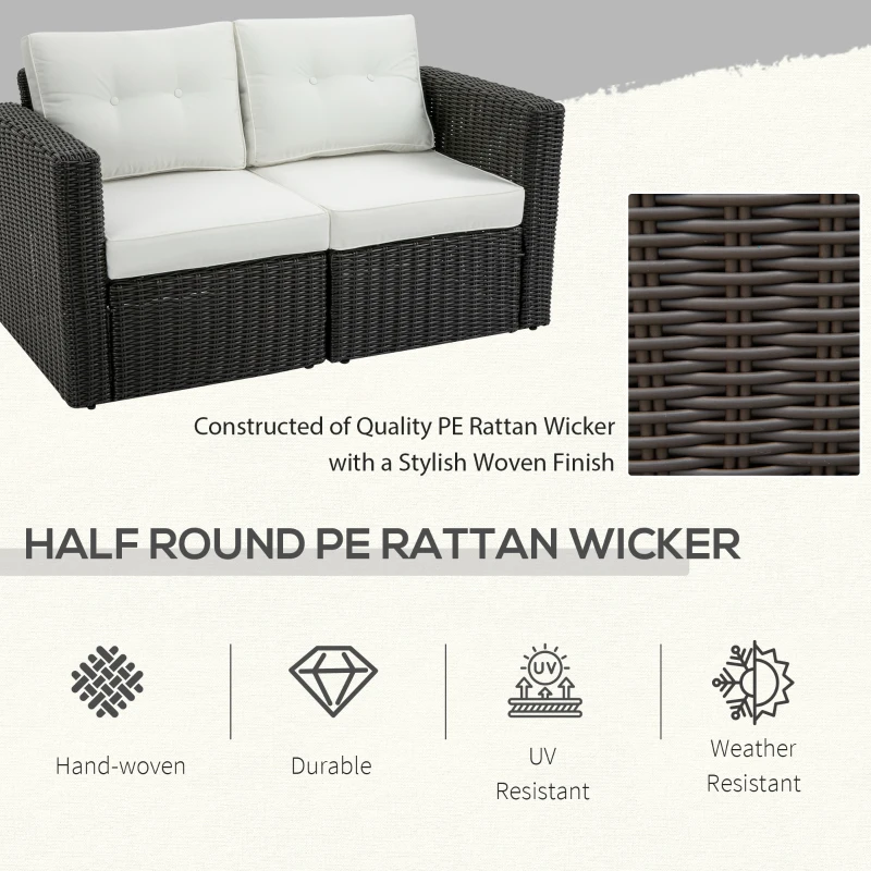 Outsunny 2 Piece Patio Wicker Corner Sofa Set, Outdoor PE Rattan Furniture, with Curved Armrests and Padded Cushions for Balcony, Garden, or Lawn, Beige