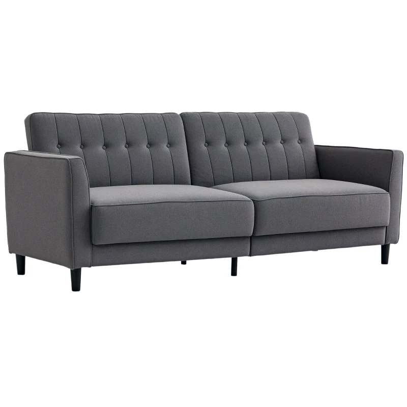 HOMCOM Convertible Bed with Couch, Button Tufted Fabric Sofa Bed with Adjustable Back for Living Room, Charcoal Grey