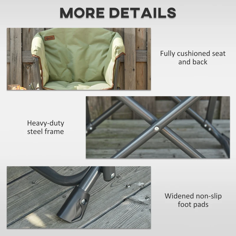 Outsunny Folding Camping Chair, Padded Director Chair with Side Table and Cup Holder, Portable for Picnic, Beach, Hiking, Travel, Green