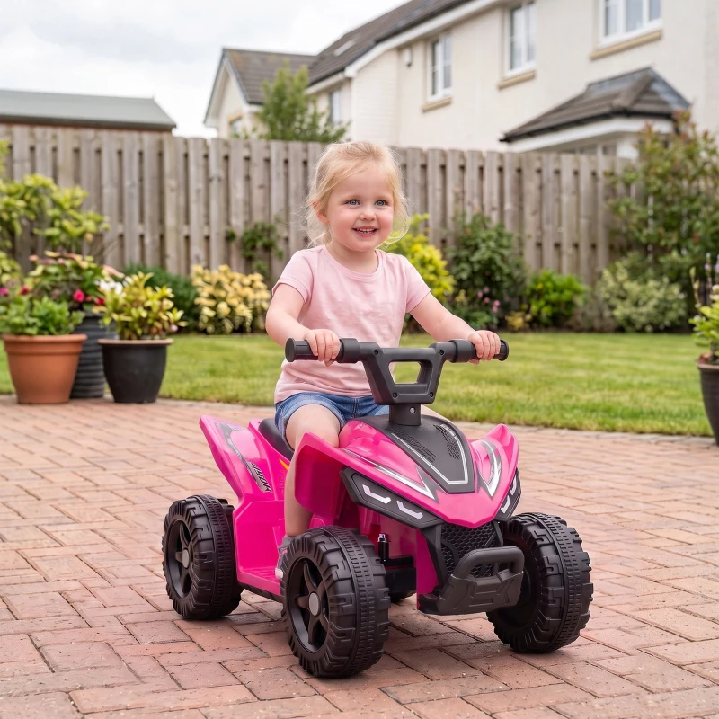 Qaba 6V Kids ATV, 4 Wheels Kids Quad with Button Control, 45Mins Runtime, Max 1.2MPH, Max 55lbs Load for 18-48 M, Rose Red