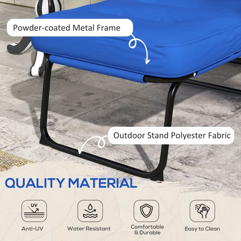 Outsunny Outdoor Lounge Chair with Padded Cushion, Folding Reclining Patio Garden Chair with Recline Back, Footrest, for Poolside, Patio, Blue