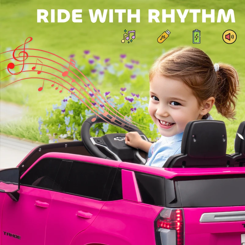 Aosom Licensed Chevrolet Tahoe Kids Ride on Car, 12V 7AH Toddler Electric Car with Parent Remote Control, 3 Speeds, Spring Suspension, LED Light, Horn, Music, Pink