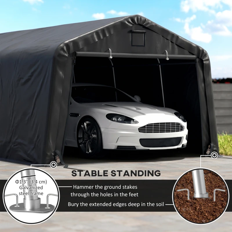 Outsunny 12' x 20' Portable Garage, Heavy Duty Carport Canopy with Ventilation Windows and Large Roll-up Door, Black