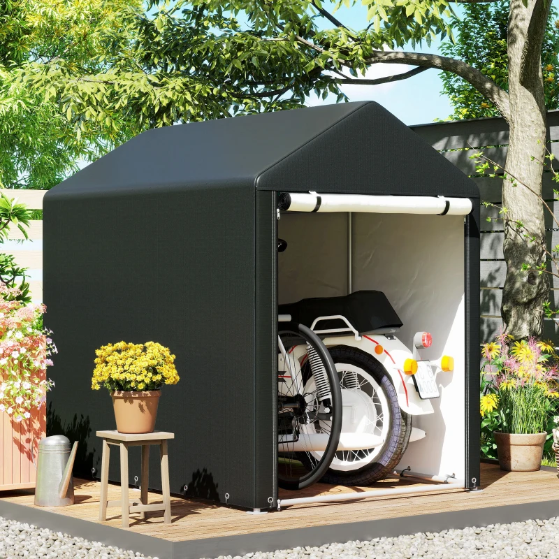 Outsunny 4 x 6ft Outdoor Storage Shed Tent, Portable Shed with Roll-up Door for Motorcycle, Bike, Garden Tools