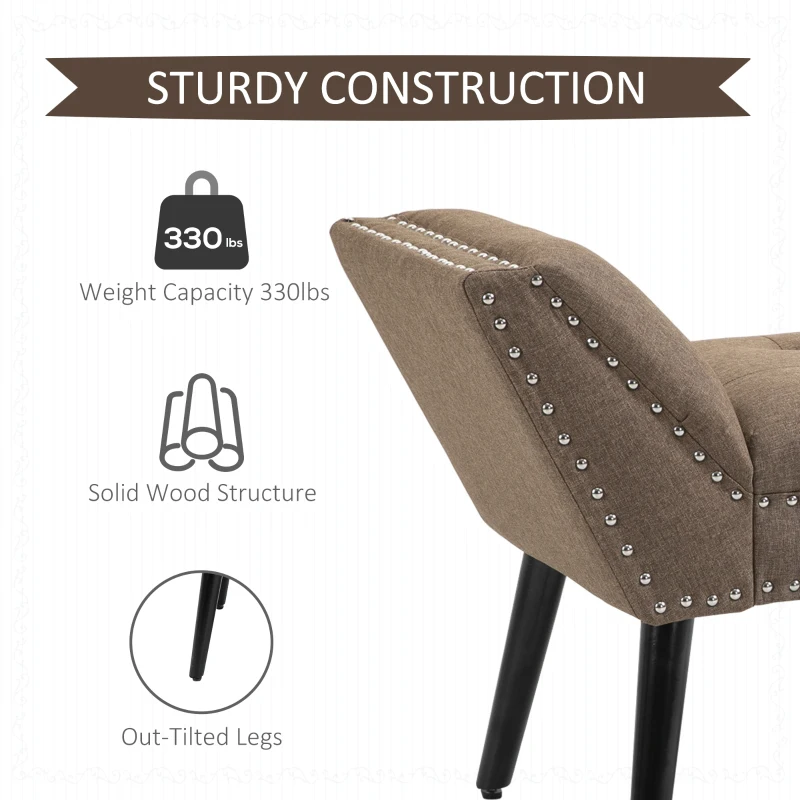 HOMCOM Modern Button Tufted Sitting Bench, Accent Fabric Upholstered Ottoman for Bedroom or Living Room, Brown