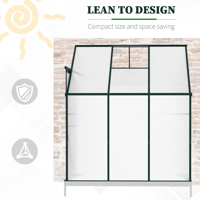 Outsunny Walk-In Garden Greenhouse Aluminum Polycarbonate with Roof Vent for Plants Herbs Vegetables 6' x 4' x 7' Green