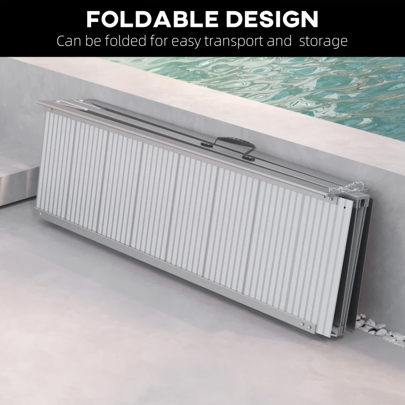 HOMCOM 8' Foldable Handicap Ramp for Home, Steps, Doorways, Aluminum Portable Wheelchair Ramp, Textured Threshold Ramp, Silver