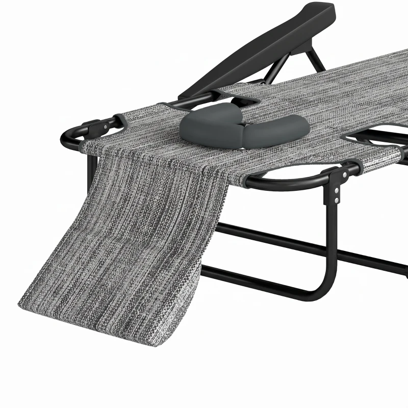 Outsunny Folding Lounge Chair w/ Reclining Back, Mixed Grey