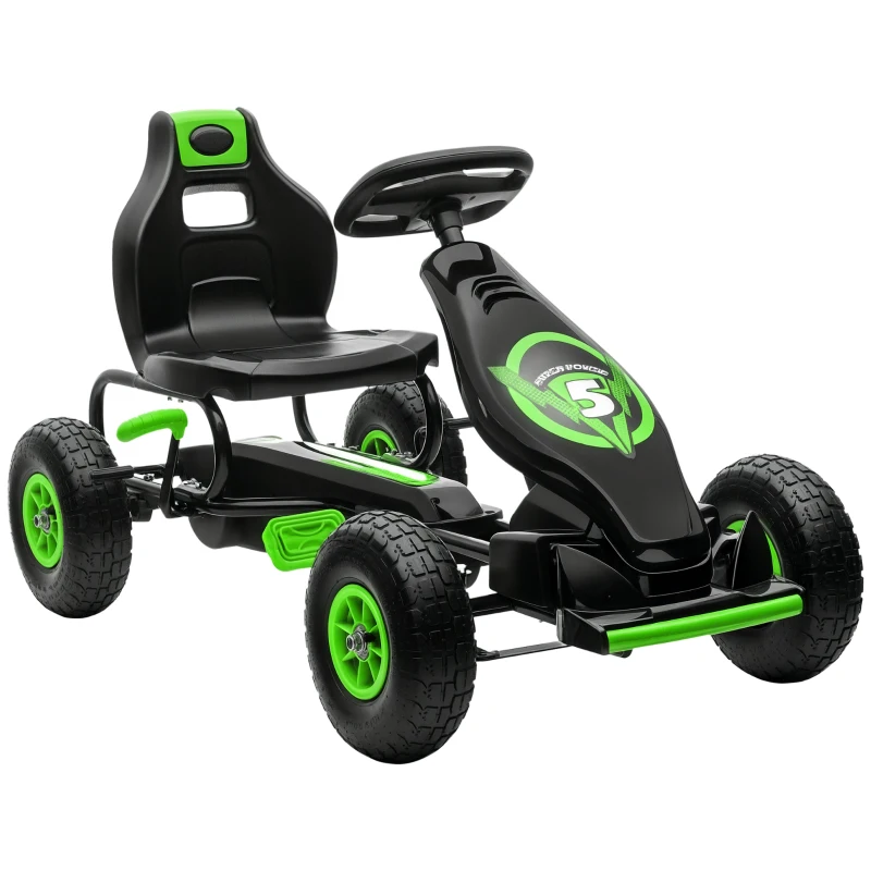 Aosom Ergonomic Pedal Go Kart Kids Ride-on Toy with Tough, Wear-Resistant Tread for Boys & Girls, Ages 5-12, Green