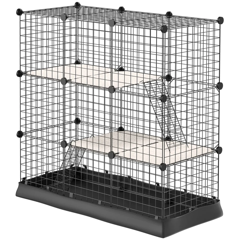 PawHut 31 Panels Pet Playpen with Water-resistant Cloth, Small Animal Playpen, Portable Metal Wire Yard for Ferrets, Chinchillas, Squirrels, with Doors, Ramps, Covered with Soft Fabric