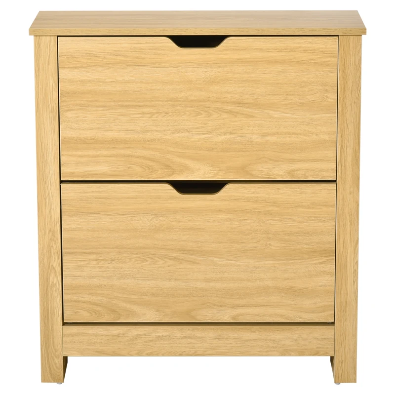 HOMCOM Shoe Storage Cabinet with 2 Flip Drawers and Adjustable Shelves for 8–12 Pairs of Shoes, Natural Wood