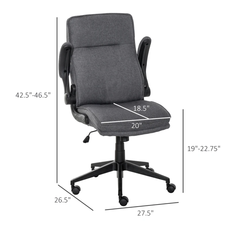 Vinsetto Ergonomic Office Chair Swivel High Back Computer Desk Chair with Adjustable Height Flip-Up Armrest, Comfy Thick Padded Cushions, Wheels, Grey