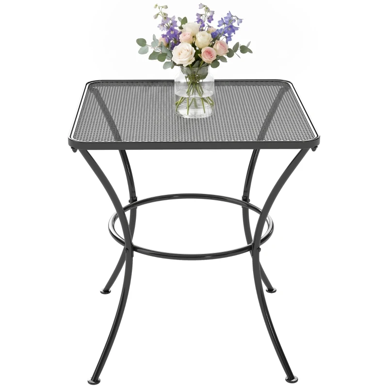 Outsunny Square Outdoor Side Table, Metal Outdoor Patio Table, Garden Coffee Side Bistro Tables with Mesh Grid Top for Balcony, Porch, Backyard, 17.7" x 17.7" x 19.7", Black