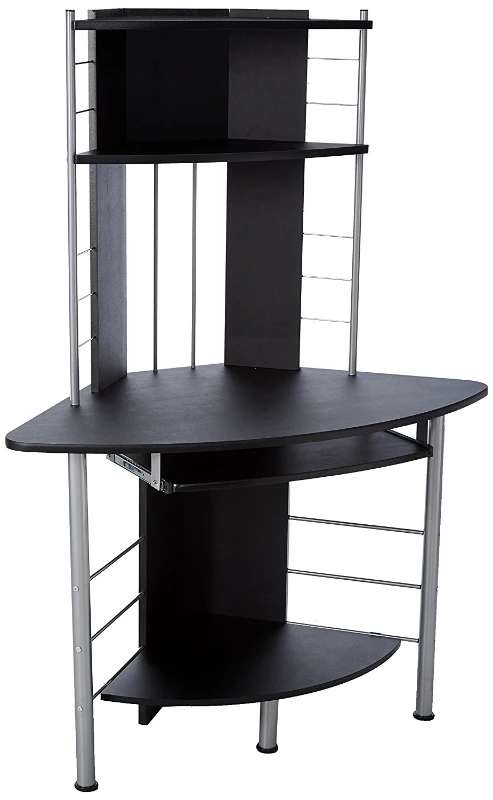 HomCom 45" Arch Tower Compact Modern Corner Computer Workstation Desk With Keyboard Tray And Shelves - Black