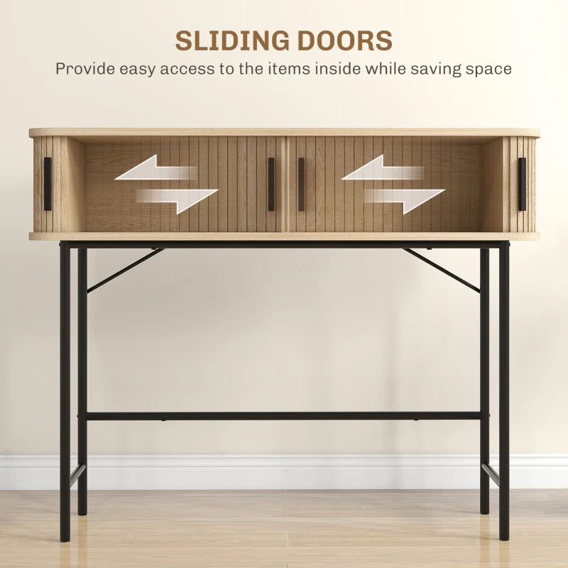 HOMCOM Mid-Century Entryway Table, Narrow Console Table with Storage Compartments for Behind Couch, Living Room, Oak and Black