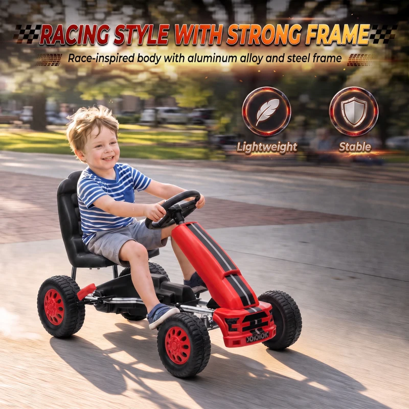 Qaba Lightweight Pedal Go Kart with Steering Wheel, Go Cart Ride on Toy with Adjustable Seat for 3+ Years, Red