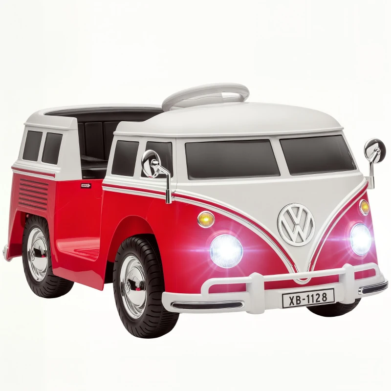 Qaba 12V Kids Ride on Car, Lisensed Volkswagen T1 Electric Vehicle with Dual Motor and Soft Start for 3-7 Years, Red