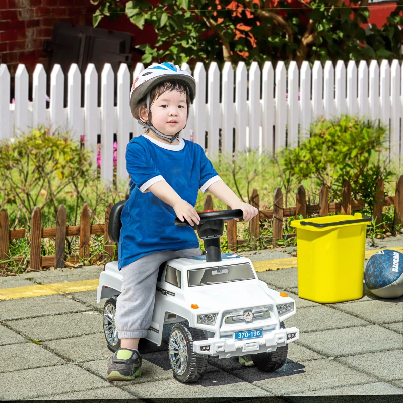 Aosom Kids Ride on Push Car, SUV Style Sliding Walking Car for Toddle with Horn, Music, Working Lights, White