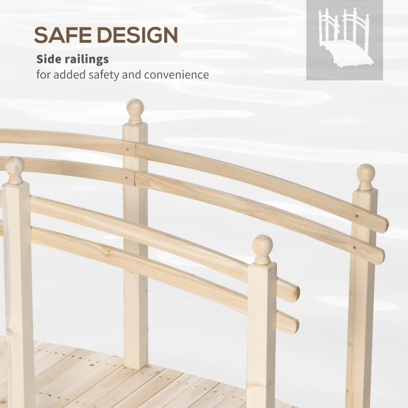 Outsunny Wooden Arch Garden Bridge, Safety Rails for Backyard Ponds, Creeks, Streams, 7.5' , Natural