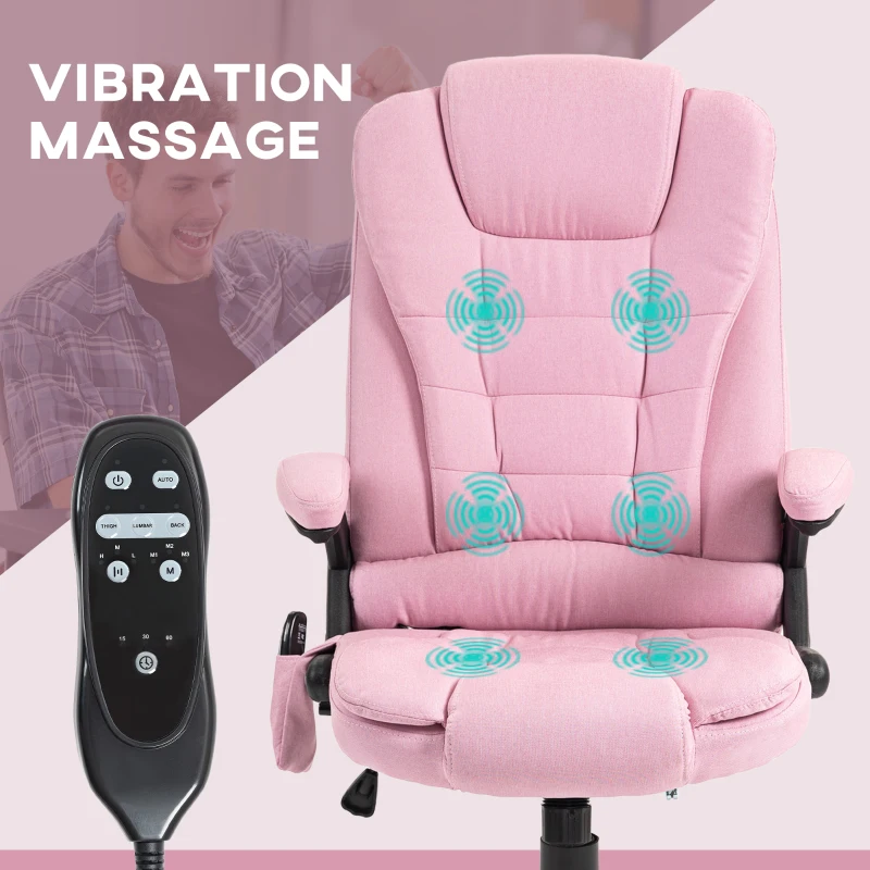 Vinsetto 6 Point Vibrating Massage Home Office Chair High Back Executive Chair with Reclining Back, Swivel Wheels, Pink
