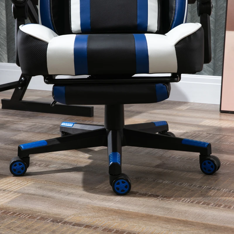 Vinsetto High Back Gaming Chair, Racing Style Ergonomic Computer Desk Chair with Adjustable Height, Retractable Footrest, Headrest and Lumbar Support, Blue