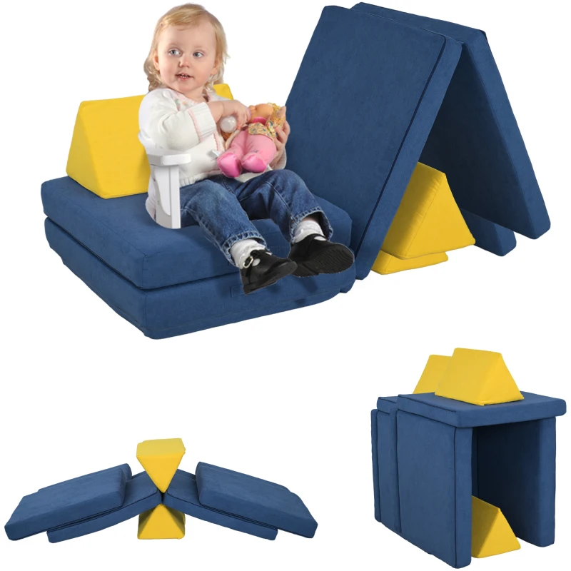 Qaba 6 Pieces Foam Climbing Blocks for Toddlers with Washable Cover, Climb and Crawl, Blue